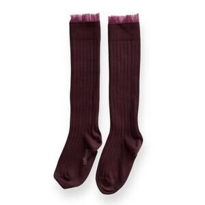 Collegien Manon tulle frill ribbed knee high socks (framboise)